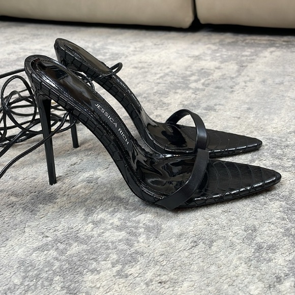 Jessica Rich Rich Sandal Stiletto Heel Croc Embossed Ankle Wrap Sz 37 - Picture 7 of 13